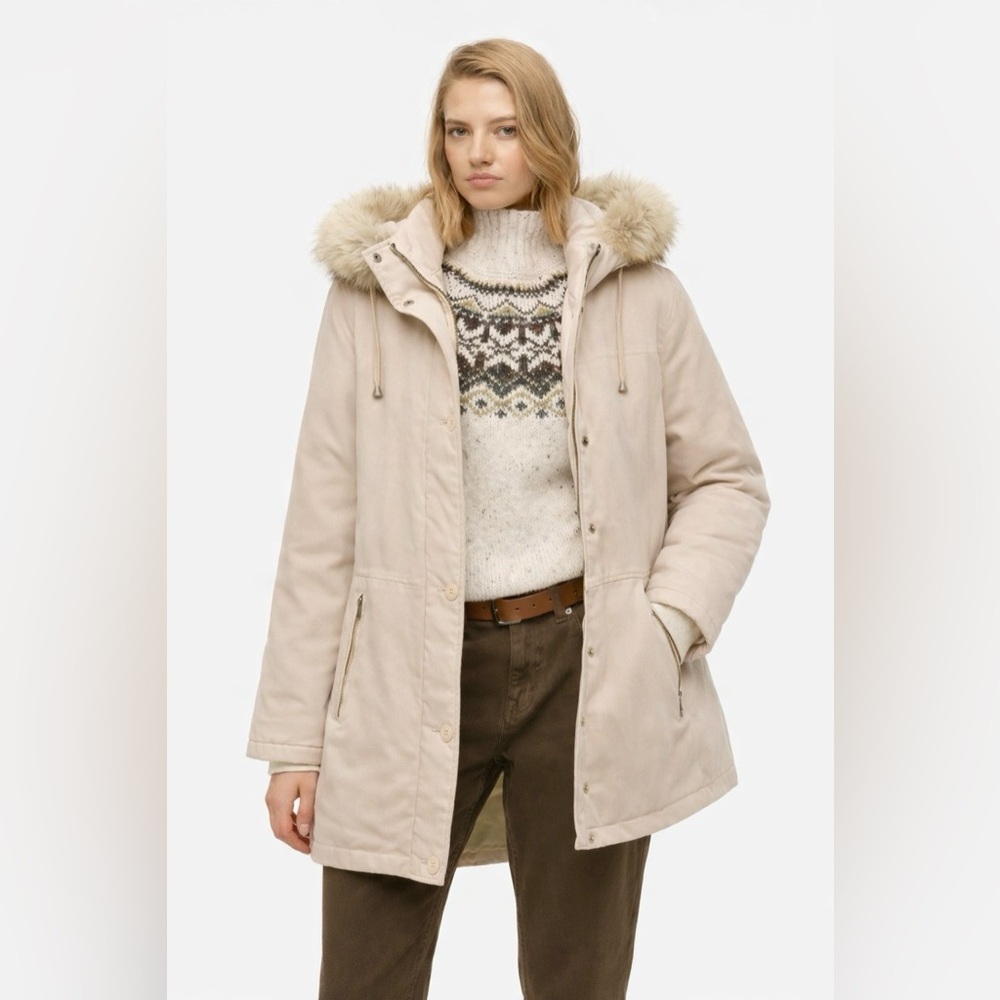 Fitz-Wright Winter Coat Jacket Parka Tan Cream Fu… - image 1
